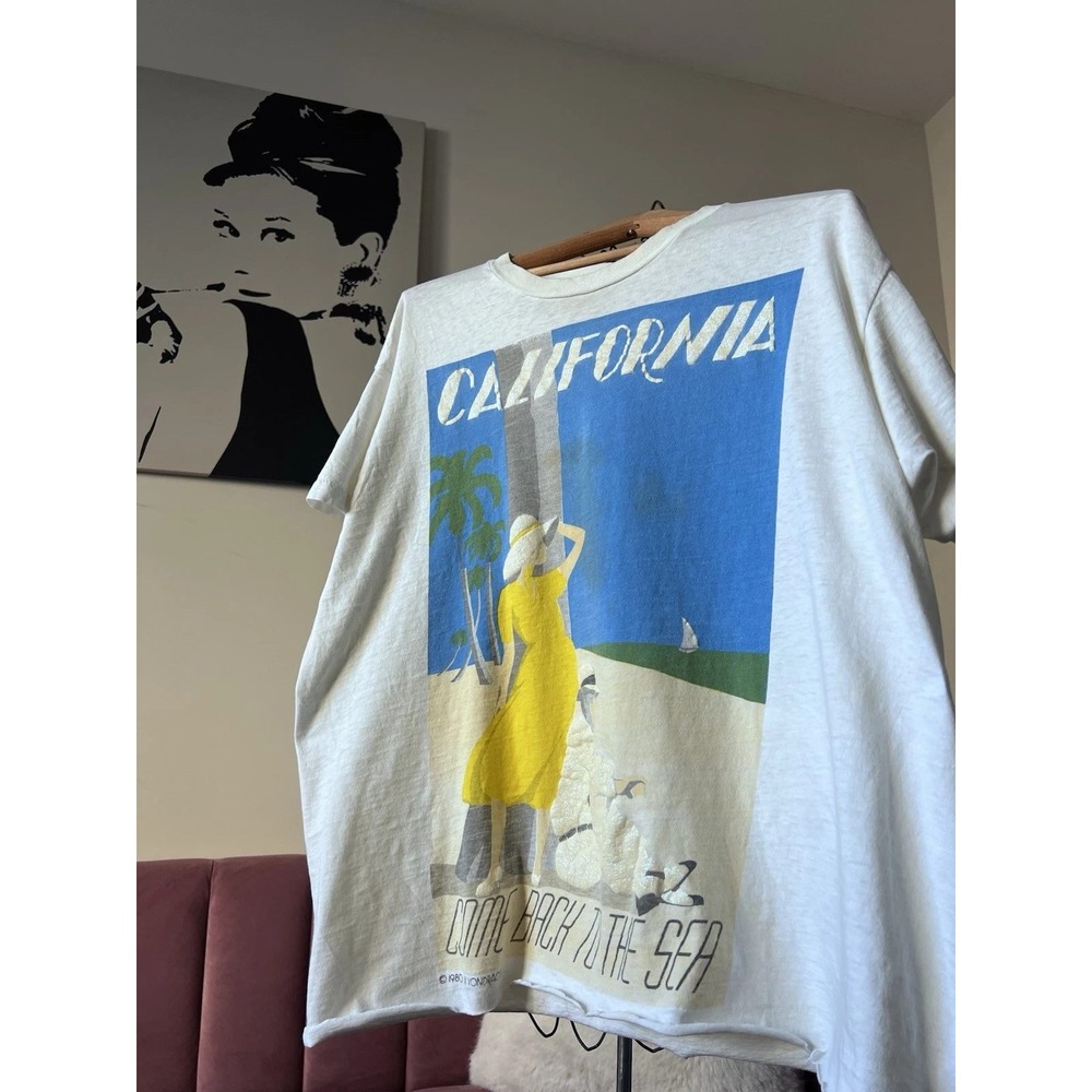 Vintage 80s Diamond Dust California Come‎ Back To The Sea Art T-Shirt White XL